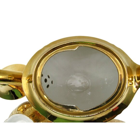 ROYAL WINTON Grimwades Gold Teapot Creamer and Sugar Bowl with Floral Design VTG - Picture 7 of 10